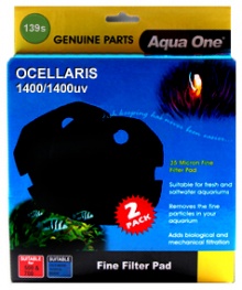 NEW ** Aqua One (139s) Black Sponge Pad for Ocellaris 1400 / 1400UV - (2 pack)