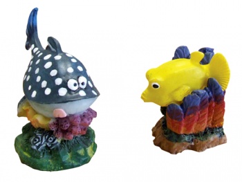 Aqua One Mini Blue Whale & Yellow Box Fish Aquarium Ornament (2 Pack)